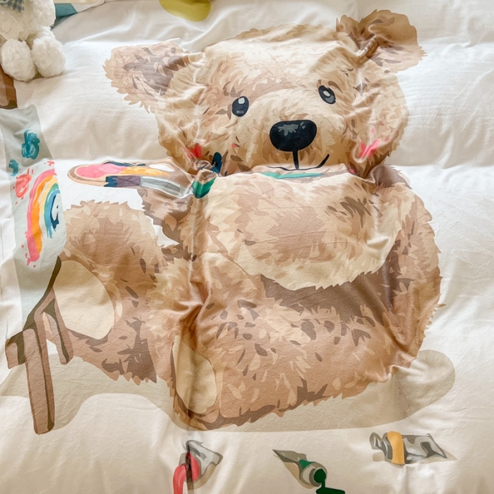 91家纺网 家纺一手货源 找家纺 昔可 2022新款大版数码印花牛奶绒四件套 画画熊仔