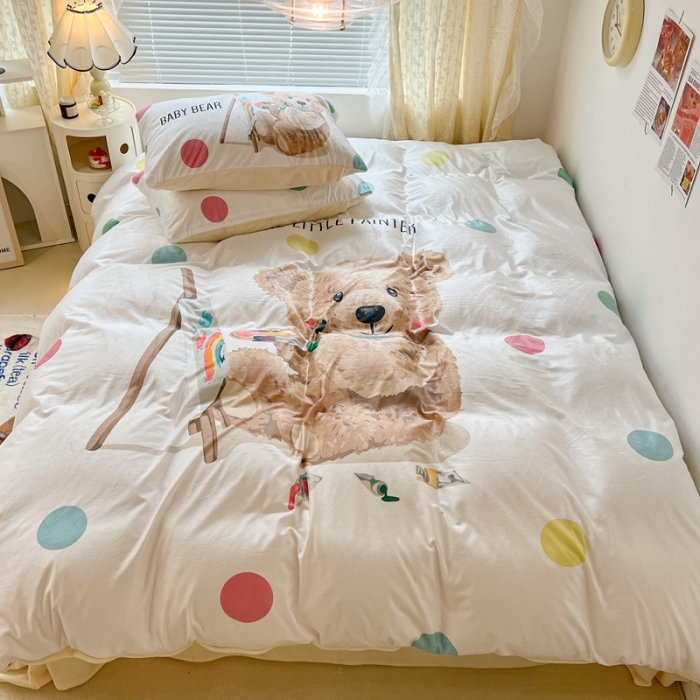 91家纺网 家纺一手货源 找家纺 昔可 2022新款大版数码印花牛奶绒四件套 画画熊仔