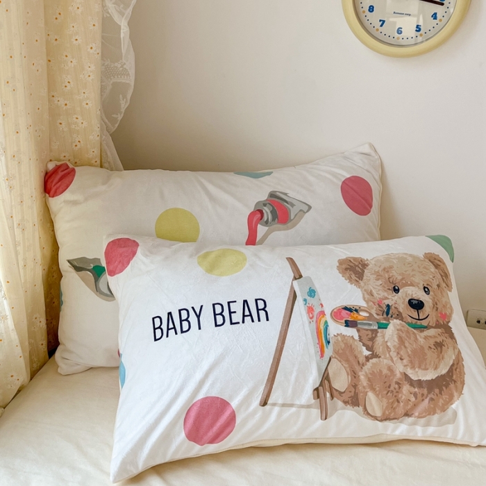 91家纺网 家纺一手货源 找家纺 昔可 2022新款大版数码印花牛奶绒四件套 画画熊仔