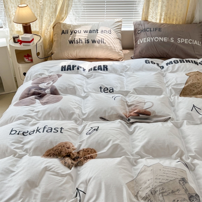 91家纺网 家纺一手货源 找家纺 昔可 2022新款大版数码印花牛奶绒四件套 黄油小熊