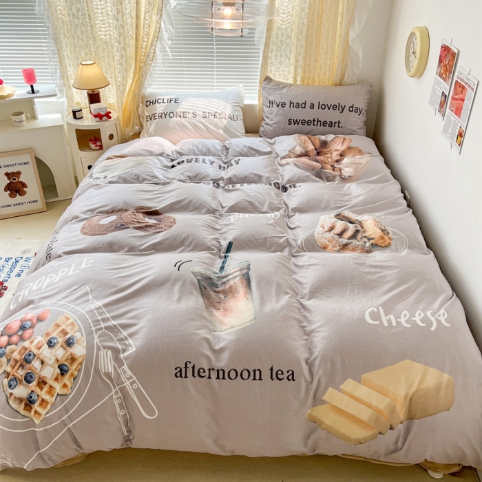 91家纺网 家纺一手货源 找家纺 昔可 2022新款大版数码印花牛奶绒四件套 咖啡下午茶