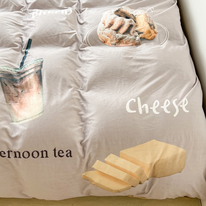 91家纺网 家纺一手货源 找家纺 昔可 2022新款大版数码印花牛奶绒四件套 咖啡下午茶