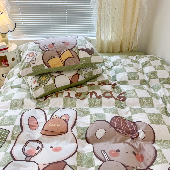 91家纺网 家纺一手货源 找家纺 昔可 2022新款大版数码印花牛奶绒四件套 开学萌宝