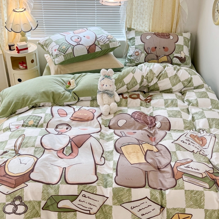 91家纺网 家纺一手货源 找家纺 昔可 2022新款大版数码印花牛奶绒四件套 开学萌宝