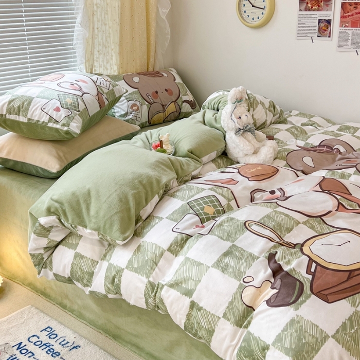 91家纺网 家纺一手货源 找家纺 昔可 2022新款大版数码印花牛奶绒四件套 开学萌宝