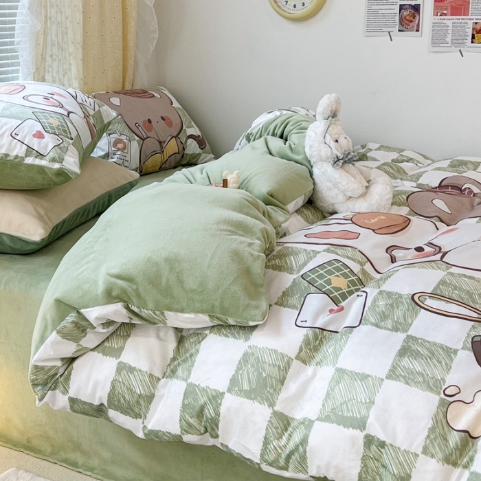 91家纺网 家纺一手货源 找家纺 昔可 2022新款大版数码印花牛奶绒四件套 开学萌宝