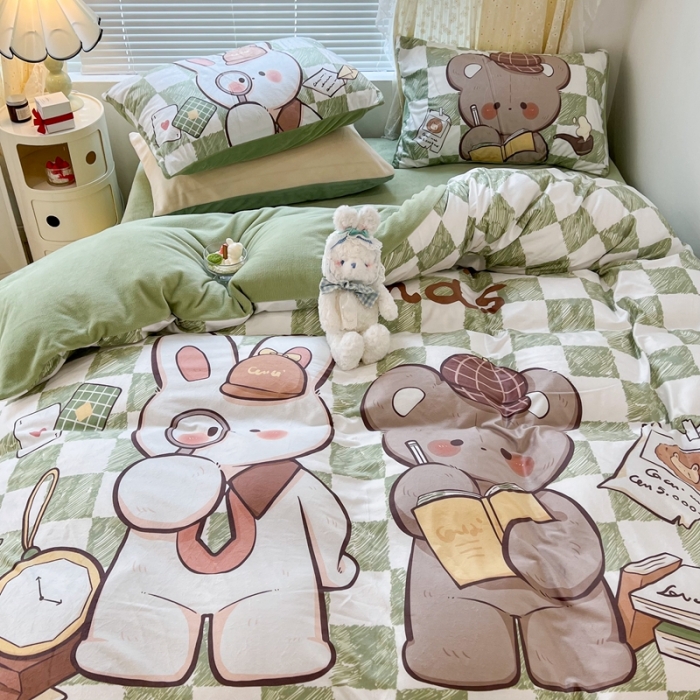 91家纺网 家纺一手货源 找家纺 昔可 2022新款大版数码印花牛奶绒四件套 开学萌宝