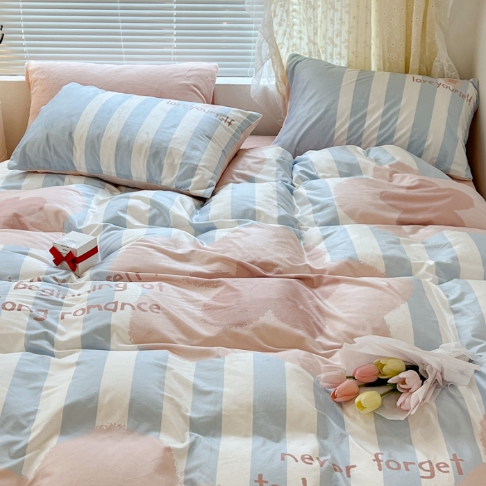 91家纺网 家纺一手货源 找家纺 昔可 2022新款大版数码印花牛奶绒四件套 蓝条大花