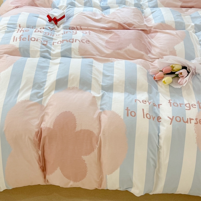 91家纺网 家纺一手货源 找家纺 昔可 2022新款大版数码印花牛奶绒四件套 蓝条大花