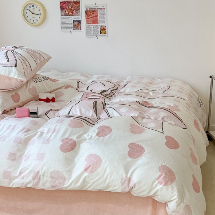 91家纺网 家纺一手货源 找家纺 昔可 2022新款大版数码印花牛奶绒四件套 拼接元素蝴蝶结