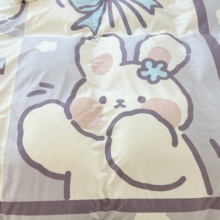 91家纺网 家纺一手货源 找家纺 昔可 2022新款大版数码印花牛奶绒四件套 紫色花束兔