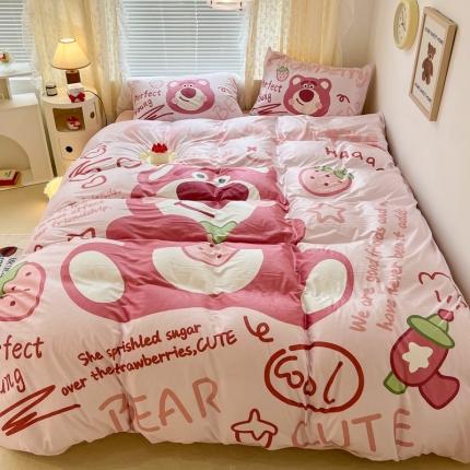 昔可 2022新款迪士尼大版宝宝牛奶绒四件套 爱吃草莓的熊