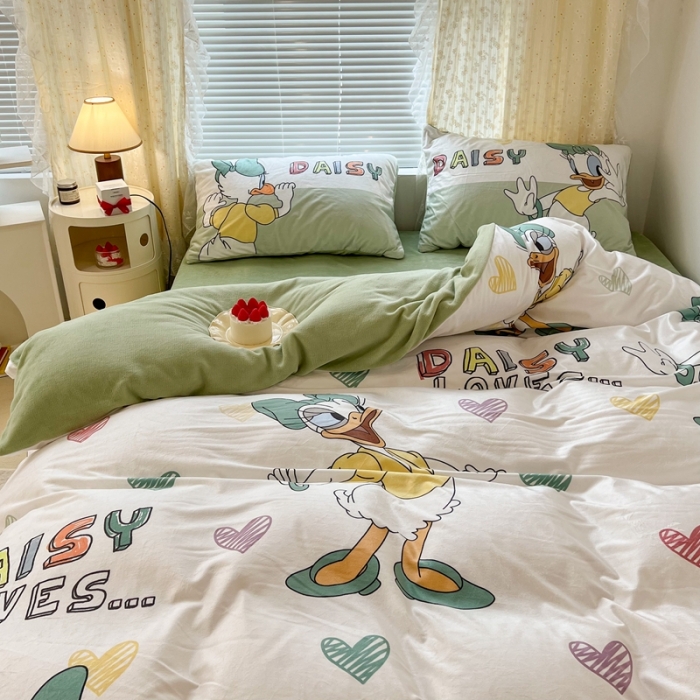 91家纺网 家纺一手货源 找家纺 昔可 2022新款迪士尼大版宝宝牛奶绒四件套 爱心黛西