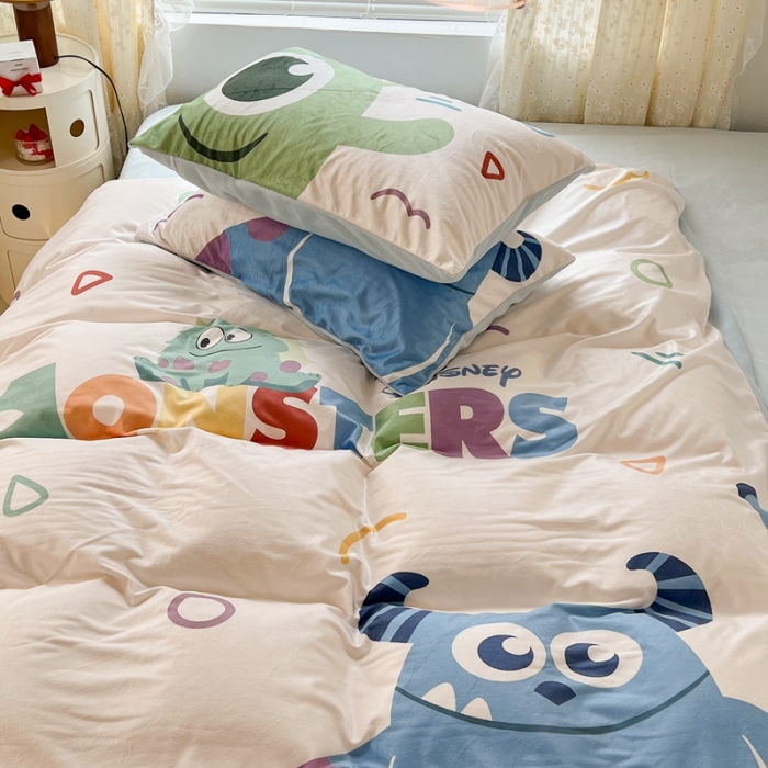 91家纺网 家纺一手货源 找家纺 昔可 2022新款迪士尼大版宝宝牛奶绒四件套 怪兽大学