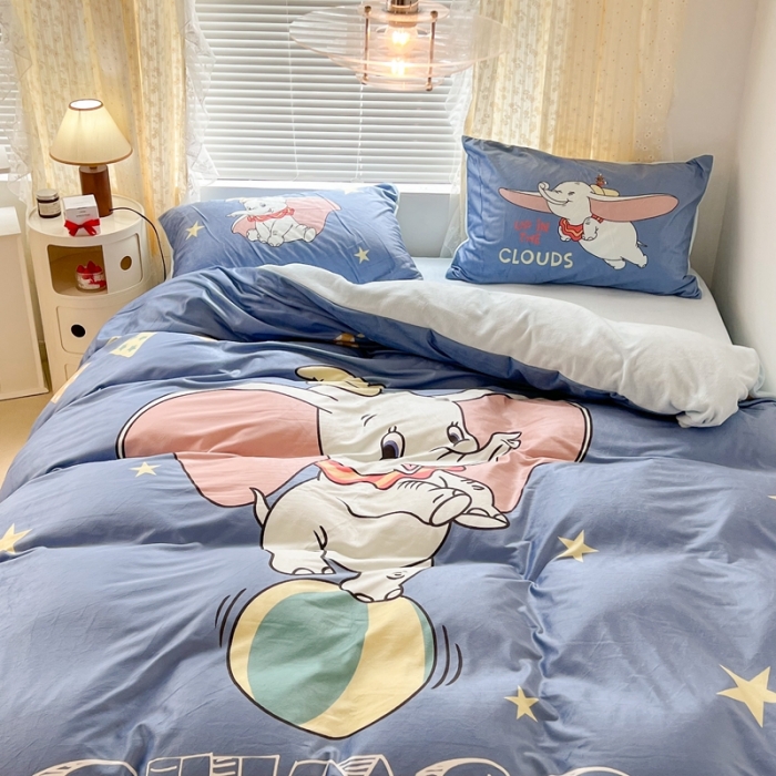 91家纺网 家纺一手货源 找家纺 昔可 2022新款迪士尼大版宝宝牛奶绒四件套 可爱小飞象