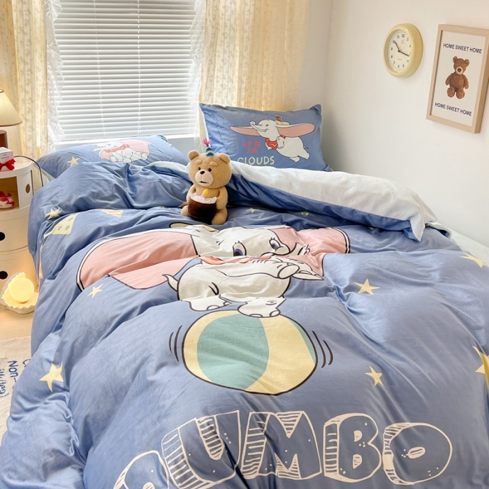 91家纺网 家纺一手货源 找家纺 昔可 2022新款迪士尼大版宝宝牛奶绒四件套 可爱小飞象