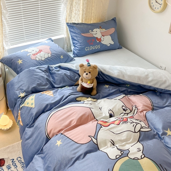 91家纺网 家纺一手货源 找家纺 昔可 2022新款迪士尼大版宝宝牛奶绒四件套 可爱小飞象