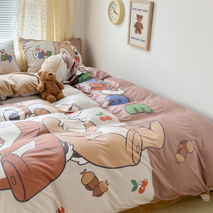 91家纺网 家纺一手货源 找家纺 昔可 2022新款迪士尼大版宝宝牛奶绒四件套 奇奇蒂蒂的陪伴