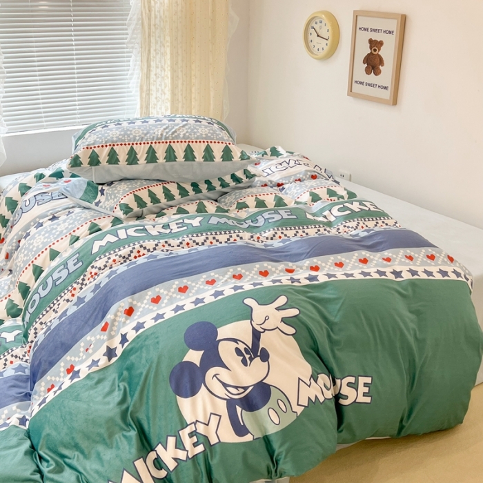 91家纺网 家纺一手货源 找家纺 昔可 2022新款迪士尼大版宝宝牛奶绒四件套 圣诞快乐米奇