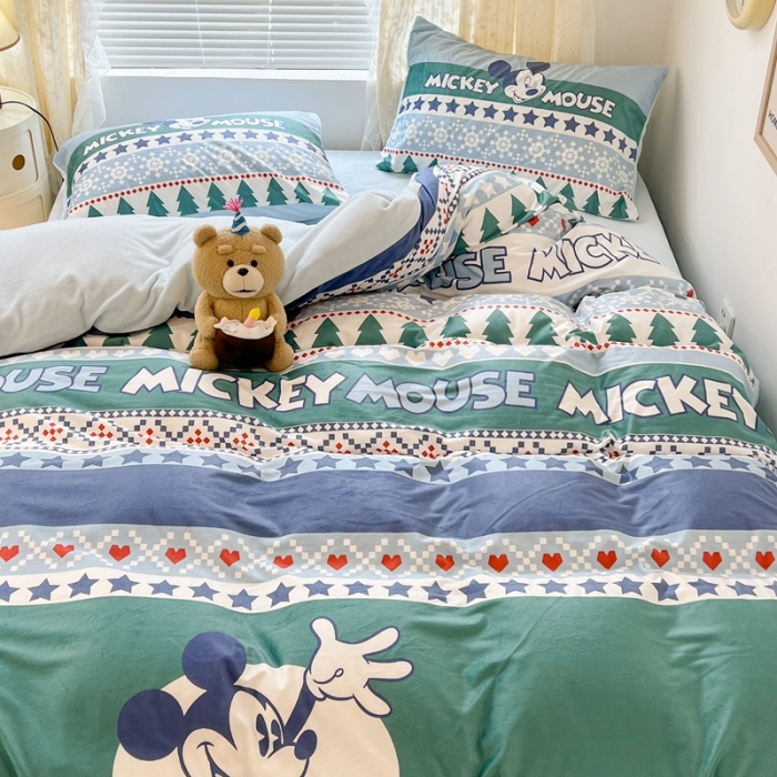 91家纺网 家纺一手货源 找家纺 昔可 2022新款迪士尼大版宝宝牛奶绒四件套 圣诞快乐米奇