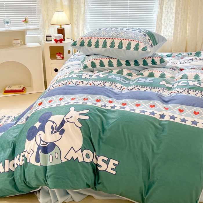 91家纺网 家纺一手货源 找家纺 昔可 2022新款迪士尼大版宝宝牛奶绒四件套 圣诞快乐米奇