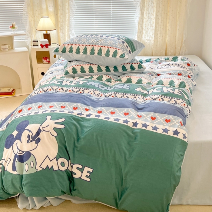 91家纺网 家纺一手货源 找家纺 昔可 2022新款迪士尼大版宝宝牛奶绒四件套 圣诞快乐米奇