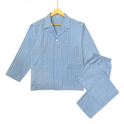 皇寝世家 2023新款ins风休闲纯棉家居服套装 815男-人字纹蓝色