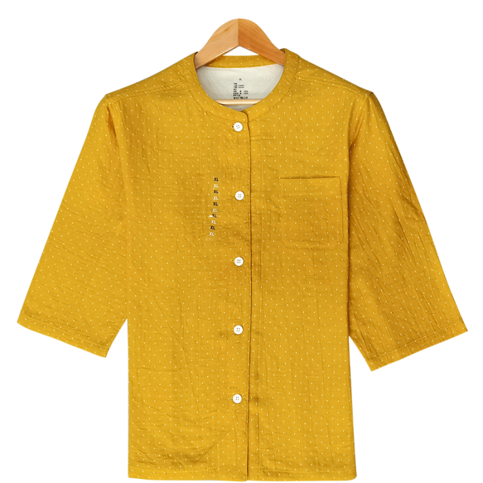 91家纺网 家纺一手货源 找家纺 皇寝世家 2023新款立领纯棉双层纱家居服套装 811女-星空黄