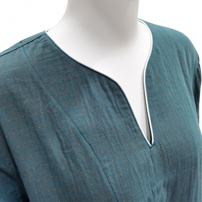 91家纺网 家纺一手货源 找家纺 皇寝世家 2023新款女款纯棉双层纱旗袍裙 814女-宝石蓝