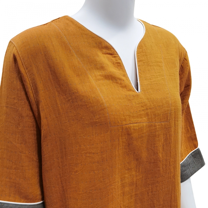 91家纺网 家纺一手货源 找家纺 皇寝世家 2023新款女款纯棉双层纱旗袍裙 814女-金桔色