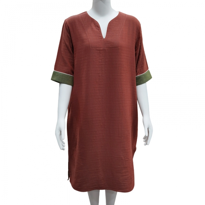 91家纺网 家纺一手货源 找家纺 皇寝世家 2023新款女款纯棉双层纱旗袍裙 814女-锈红色