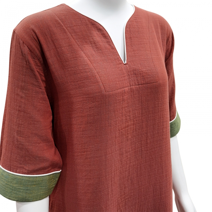 91家纺网 家纺一手货源 找家纺 皇寝世家 2023新款女款纯棉双层纱旗袍裙 814女-锈红色