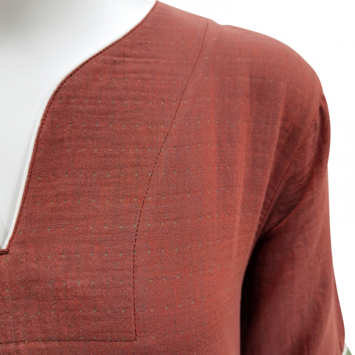 91家纺网 家纺一手货源 找家纺 皇寝世家 2023新款女款纯棉双层纱旗袍裙 814女-锈红色