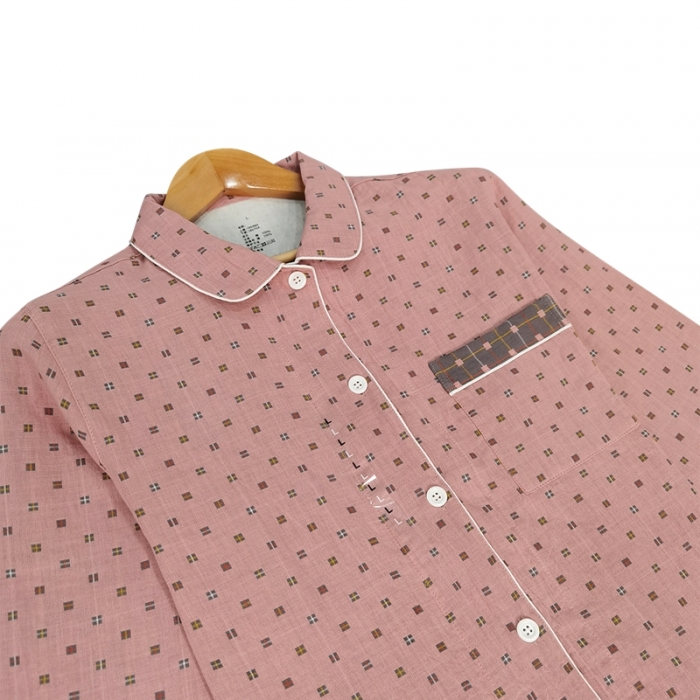 91家纺网 家纺一手货源 找家纺 皇寝世家2023新款嵌线纯棉双层纱长袖长裤家居服套装812女-布丁格粉