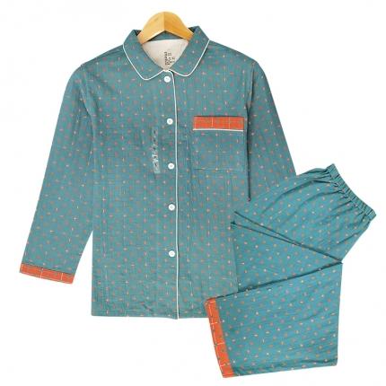 皇寝世家2023新嵌线纯棉双层纱长袖长裤家居服套装 812女-布丁格蓝