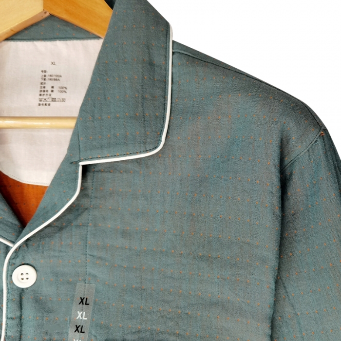 91家纺网 家纺一手货源 找家纺 皇寝世家2023新嵌线纯棉双层纱长袖长裤家居服套装 813男-宝石蓝