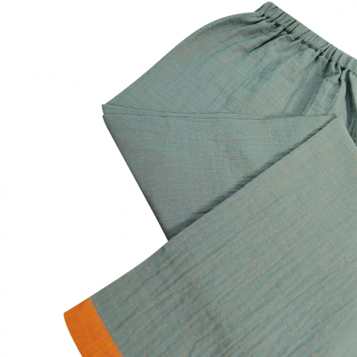 91家纺网 家纺一手货源 找家纺 皇寝世家2023新嵌线纯棉双层纱长袖长裤家居服套装 813男-宝石蓝