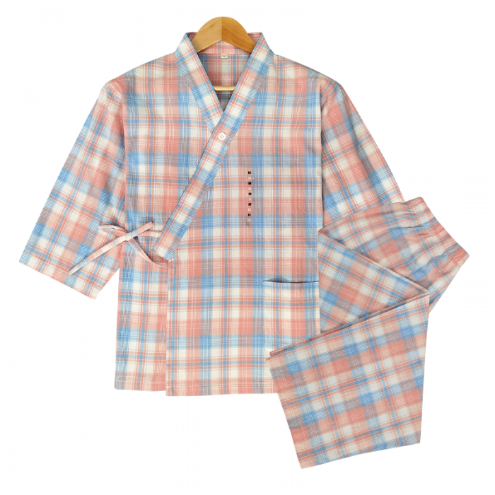 91家纺网 家纺一手货源 找家纺 皇寝世家 2023新款水洗棉汉服家居服套装 819女-粉格