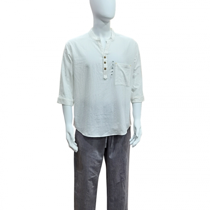 91家纺网 家纺一手货源 找家纺 皇寝世家2023新款男款水洗棉中袖立领休闲家居服套装 817男-白+灰