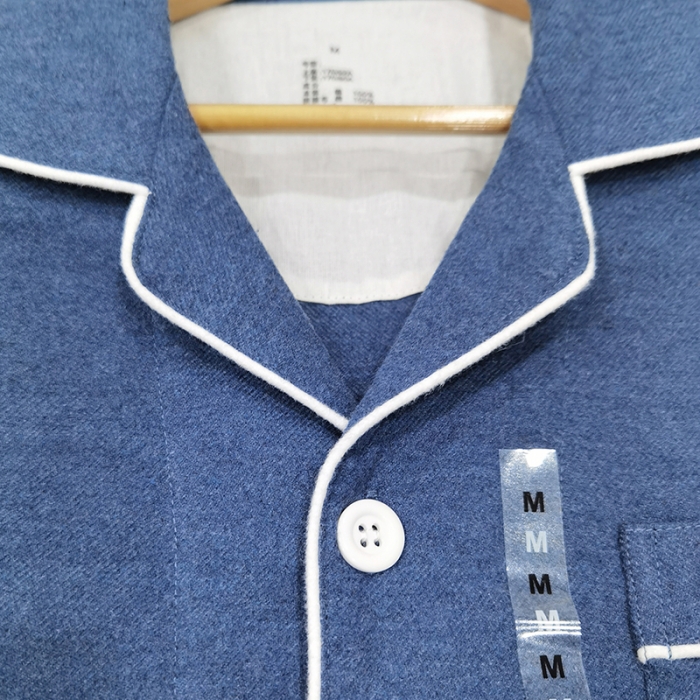 91家纺网 家纺一手货源 找家纺 皇寝世家 2023新款纯棉法兰绒家居服套装 808男-藏青素色