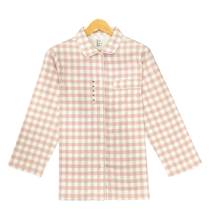 91家纺网 家纺一手货源 找家纺 皇寝世家 2023新款纯棉法兰绒家居服套装 809女-粉白格