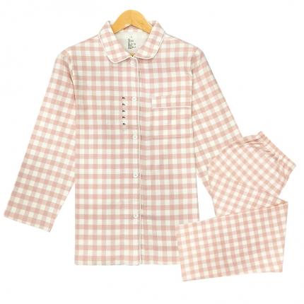 皇寝世家 2023新款纯棉法兰绒家居服套装 809女-粉白格