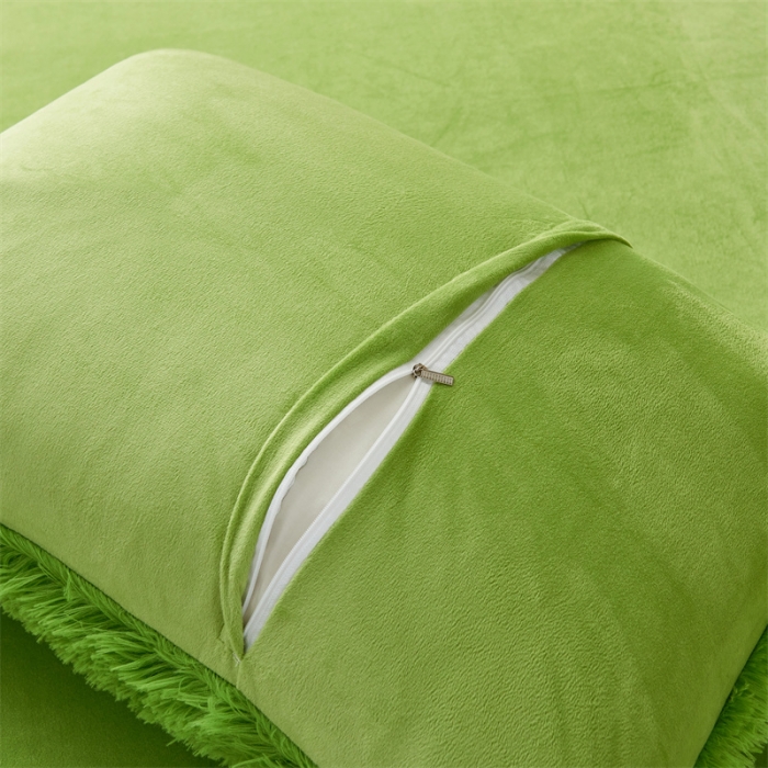 91家纺网 家纺一手货源 找家纺 品尚嘉家纺2025新款纯色水貂绒四件套长毛绒保暖套件 苹果绿