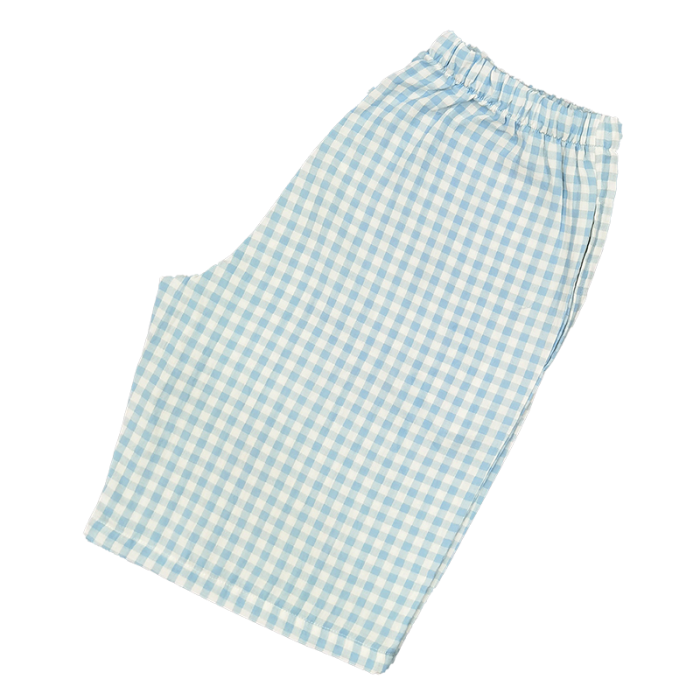 91家纺网 家纺一手货源 找家纺 皇寝世家 2023新款纯棉双层纱短袖短裤家居服套装 806男-糖果蓝