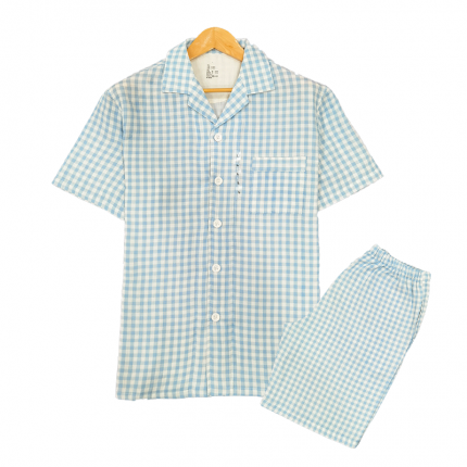 皇寝世家 2023新款纯棉双层纱短袖短裤家居服套装 806男-糖果蓝