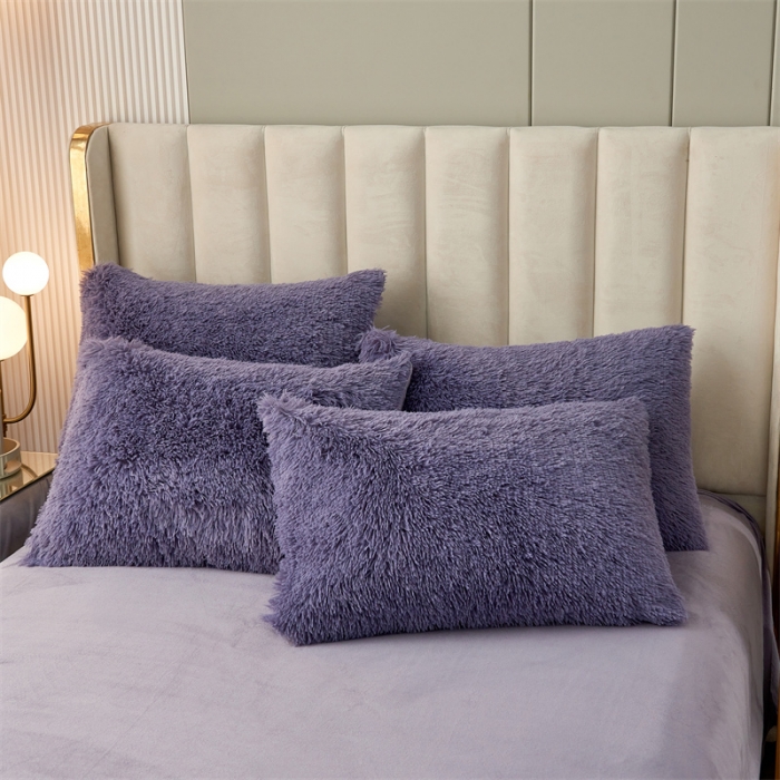 91家纺网 家纺一手货源 找家纺 品尚嘉家纺2025新款纯色水貂绒四件套长毛绒保暖套件 烟灰紫