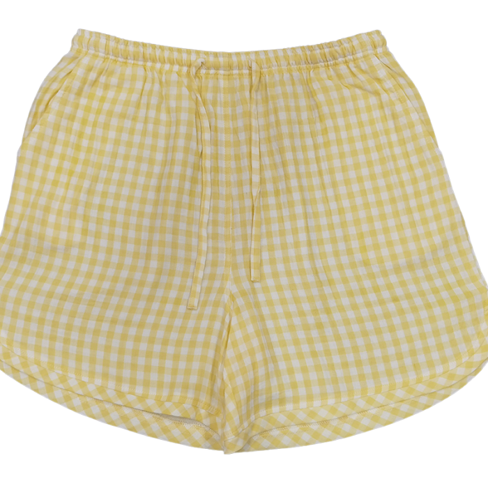 91家纺网 家纺一手货源 找家纺 皇寝世家 2023新款纯棉双层纱短袖短裤家居服套装 807女-糖果黄