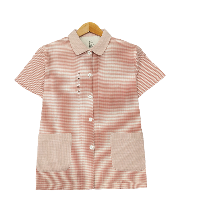 91家纺网 家纺一手货源 找家纺 皇寝世家 2023新款纯棉双层纱短袖长裤家居服套装 805女-粉细格