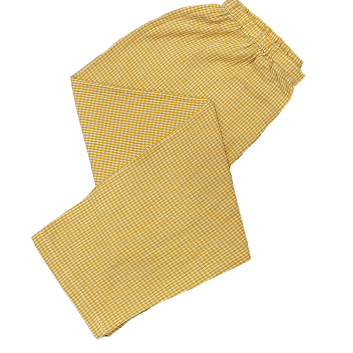 91家纺网 家纺一手货源 找家纺 皇寝世家 2023新款纯棉双层纱短袖长裤家居服套装 805女-黄细格