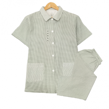 皇寝世家 2023新款纯棉双层纱短袖长裤家居服套装 805女-绿细格